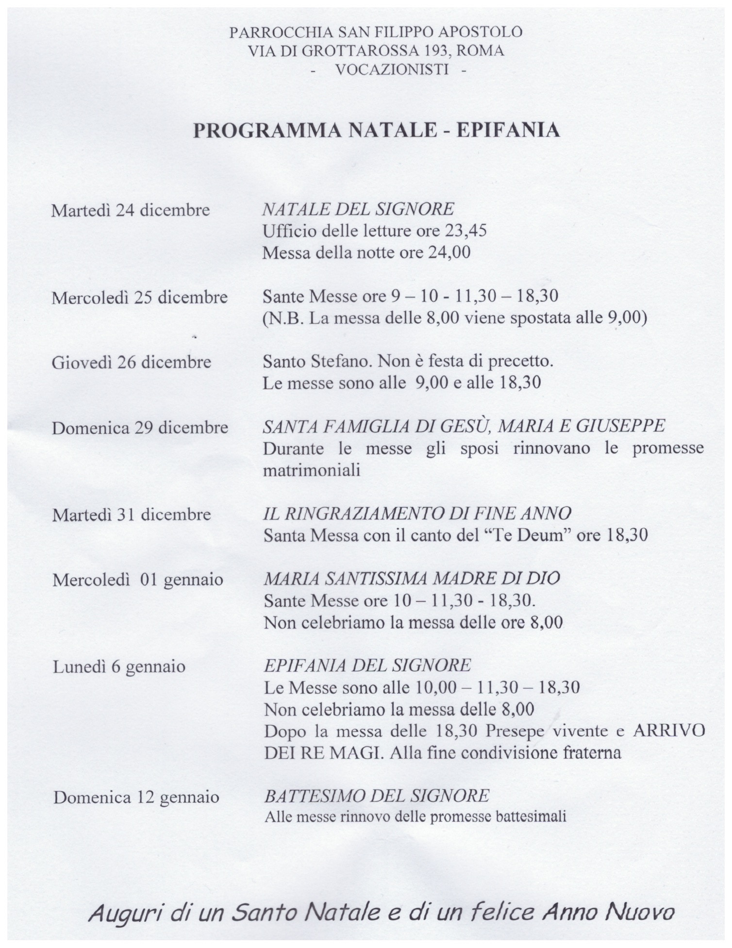 Programma Natale 2019 Epifania 2020